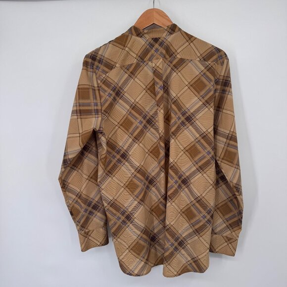 Lauren Ralph Lauren womens Plaid Tan & Brown Band Collar tunic Shirt size large - Picture 10 of 12